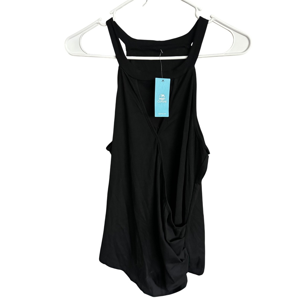 Cupshe Black Sleeveless Draped Crossover High Neck Top